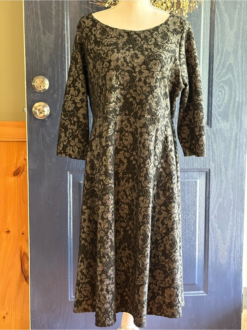 Renee C Sami Textured Midi Dress 1X Black Floral Fit & Flare NWT Stitch Fix